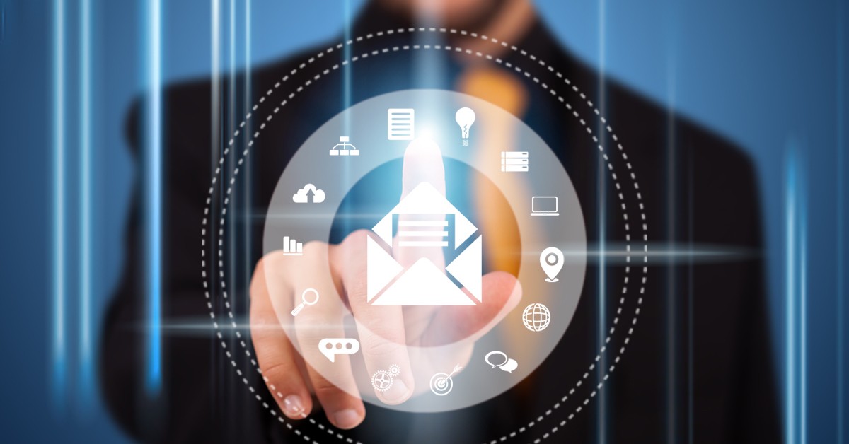 Person clicking on mail envelope icon