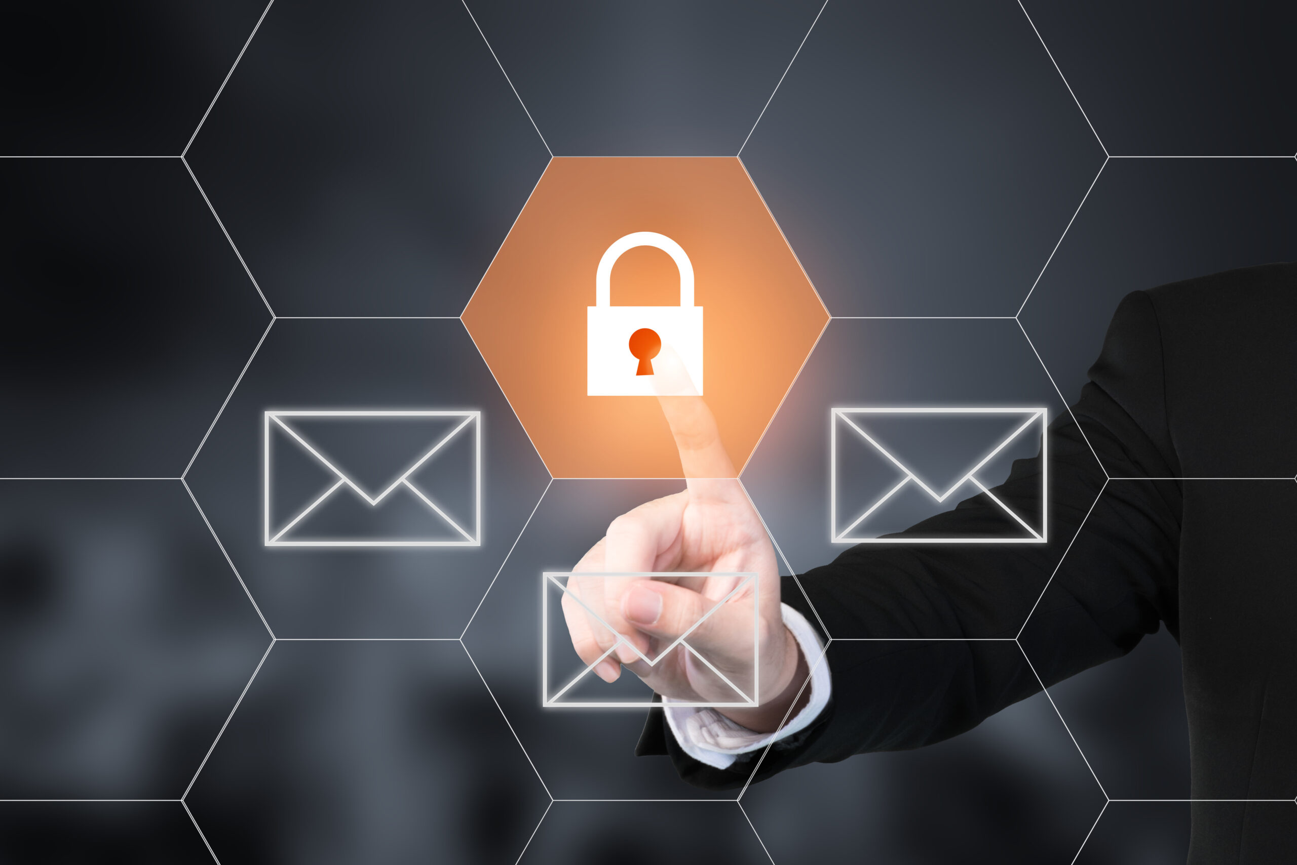 Secure Mail Intake & Digitization - person pointing to lock icon above envelope icons
