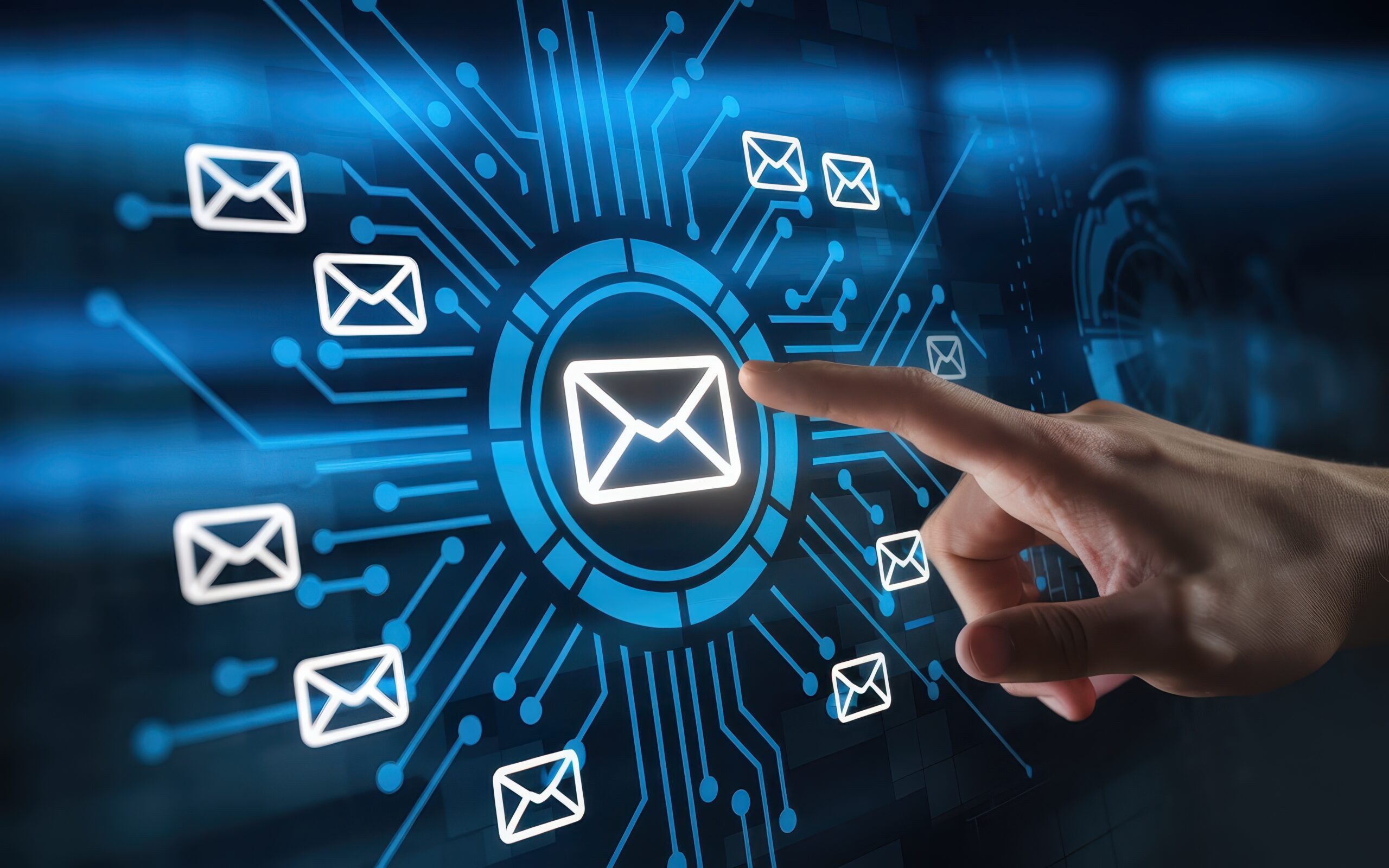 Secure Retrieval & Compliance Tracking - person pointing to digital mail envelope icon