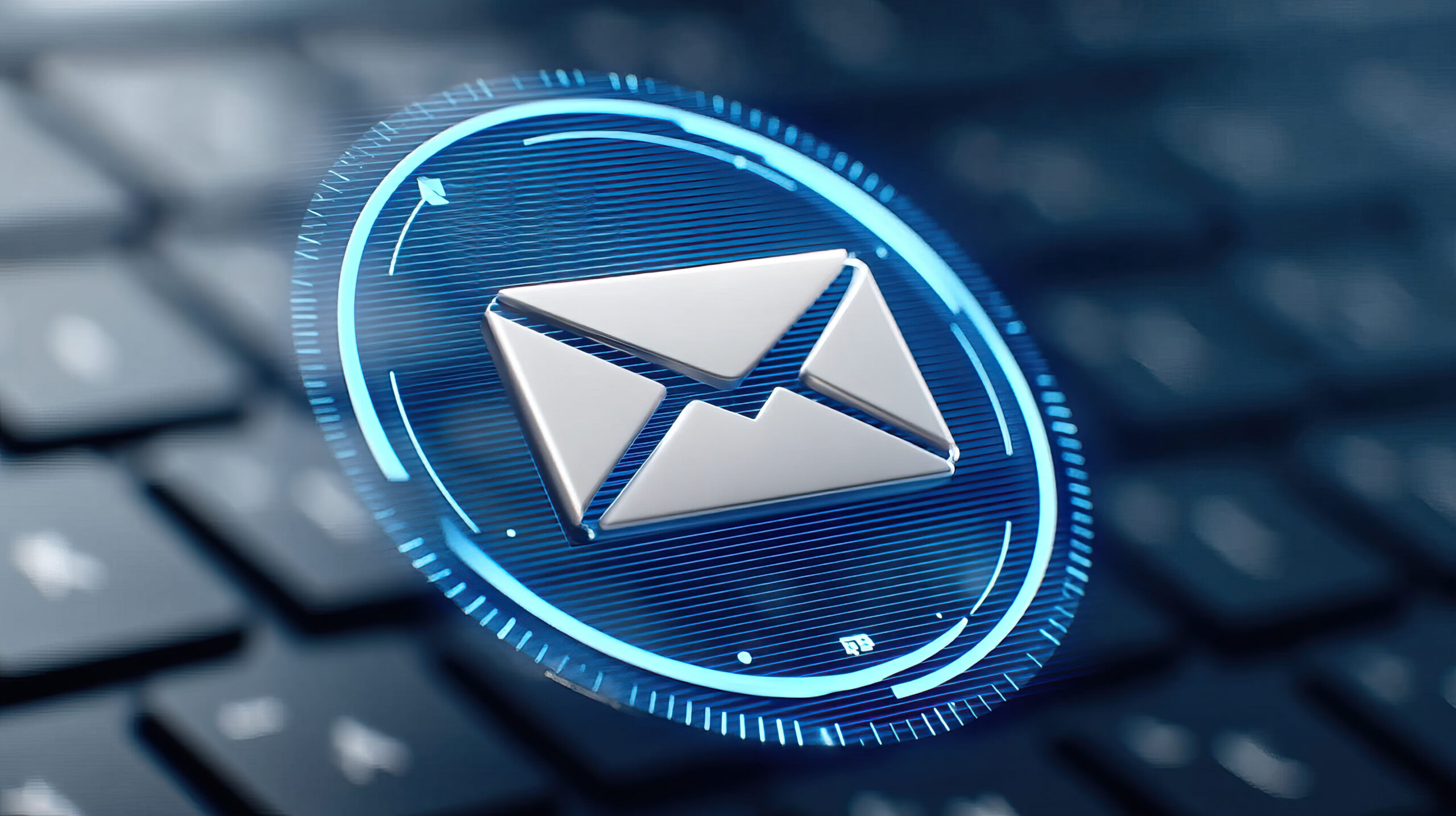 Digital mail icon - silver envelope with blue background